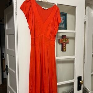 Boden Bright Orange V-Neck Midi Dress